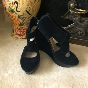 MRKT Suede Platform Wedge Shoes,Bk, 9 1/2